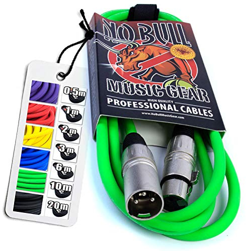 No Bull Music Gear' Premium XLR Cable (Green, 3m): Achieve a Clearer Audio Signal with Balanced Male to Female Microphone Lead, plus Free Cable Tie