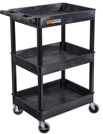 LUXOR ENDURA® 34 H Three-Shelf Utility Cart, 24 W x 18 D, Black, Tub Shelves - STC111-B