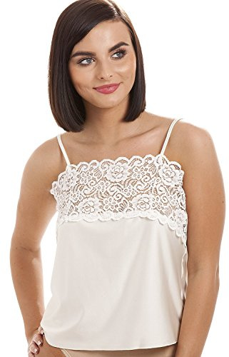 Camille Lace Camisole Top for Women | Elegant Women's Fitted Cami Vest with Adjustable Straps & Floral Trim | Stylish Modesty Panel for Low-Cut Dresses or Shirts | All Day Wear | Off White 14