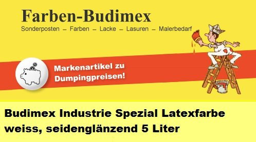 5 L Budimex Industrie Spezial Latexfarbe , weiss / seidenglänzend / Die ideale Wandfarbe für hoch beanspruchte Räume / gestrichene Flächen werden abwaschbar u. schmutzabweisend