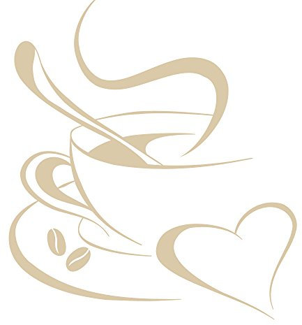 Grandora Wandtattoo Kaffetasse Herz I beige (BxH) 20 x 23 cm I Kaffee Tasse Bohnen selbstklebend Küche Aufkleber Wandaufkleber Wandsticker W3040