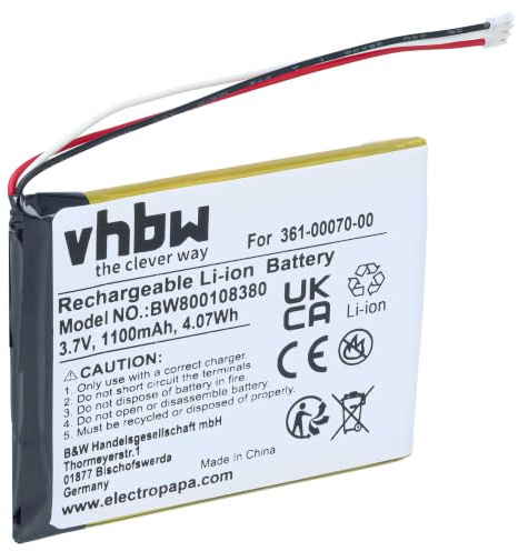 vhbw Akku kompatibel mit Garmin Nüvi 3598 | 3597, 3597LMTHD, 3597LMT, 3560LMT, 3560LM GPS Navigation Navi (1100 mAh, 3,7 V, Li-Ion)