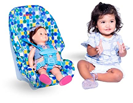 Joovy Toy Booster Seat & Functional Doll Car Seat Featuring Crash-Tested Latch System for Safety, Machine-Washable Cover for Easy Cleaning, and Five-Point Harness - Fits Dolls 12” to 22”, Blue