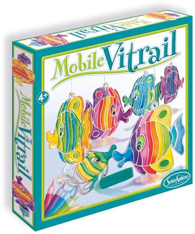SentoSphère - MOBILE VITRAIL - POISSONS - Kit peinture - Kit Loisir Créatif - A partir de 4 ans - Fabriqué en France