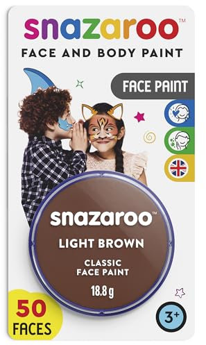 Snazaroo 1119988 Schminkfarbe - Hellbraun , 18ml Blister - hautfreundliche Gesichtschminke auf Wasserbasis, wasservermalbar, parabenfrei, Face & Bodypaint Farbe für Kinder & Erwachsene