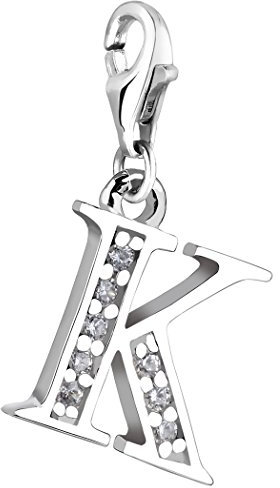 Nenalina Buchstabe K Karabiner Charm Anhänger für Bettelarmband aus 925 Sterling Silber 712711-019