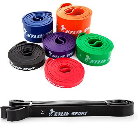 KYLIN SPORT Boucle Bande Elastique de Résistance Latex pour Musculation Etirement Récupération Yoga Pilates Kinésithérapie Culturisme Salle de Gym Domicile pour Homme et Femme (Noir)