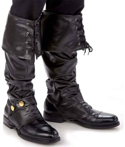 Kangaroo 1 Pair of Deluxe Black Pirate Boots Covers - Adjustable Faux Leather Costume Shoe Covers - Reusable Dress up Pirate Accessories Men, Easter Costume Theme