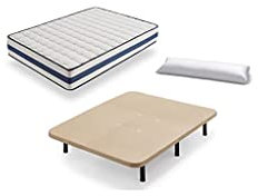HOGAR24 Base Tapizada + Colchón Viscoelástico Visco-Medicot 3D + Almohada Fibra Resinada, 135x190 - Patas Metal 32 cm