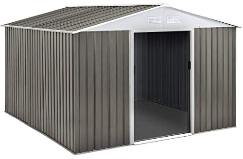 Habitat et Jardin - Abri de Jardin Métal Dallas 8.84 m² Taupe et Blanc - Cabane de Jardin avec Porte Coulissante - Acier Galvanisé et Anti-Corrosion