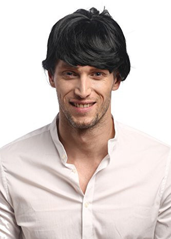 WIG ME UP - 91087-ZA103 Perücke Herren Karneval Fasching Halloween Kurz Schwarz Pony