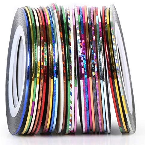 TRIXES 30 adesivo strisce colorate per decorazione nail art - bobine di strisce adesive colori assortiti per unghie naturali e finte - Sticker autoadesivi opachi e glitterati per nail design