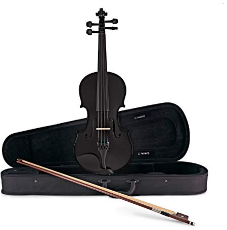 Student Full Size Violin by Gear4music, Black | For Students Aged 11 and Above, Solid Spruce Top and Maple Back, Elegant Jujube Tuners, Bow, Rosin and Case Included
