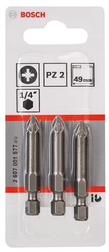 Bosch Professional Bit Extra-Hart für Pozidriv-Kreuzschlitzschrauben (PZ2, Länge: 49 mm, 3 Stück), 2607001577