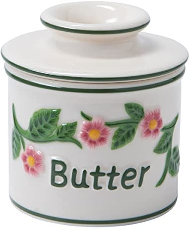 Butter Bell - The Original Butter Bell Crock by L Tremain, a Countertop French Ceramic Butter Dish Keeper for Spreadable Butter, Fleur de Lis Collection (Hand Painted Raised Floral)