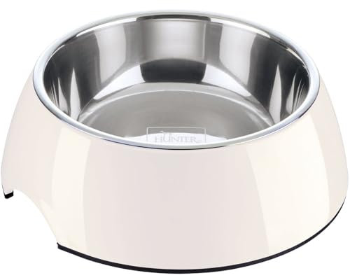 HUNTER Melamin-Napf, Futternapf, Trinknapf für Hunde und Katzen, herausnehmbarer Edelstahlnapf, 160 ml, weiss