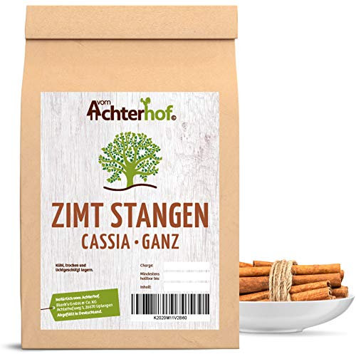 Zimtstangen Cassia 100g | ganze Zimtstangen in gerollter Zimtbaum-Rinde 8cm | für das perfekte Zimt Aroma in Dessertspeisen, Backwaren, Glühwein oder Hauptgerichten | vom Achterhof