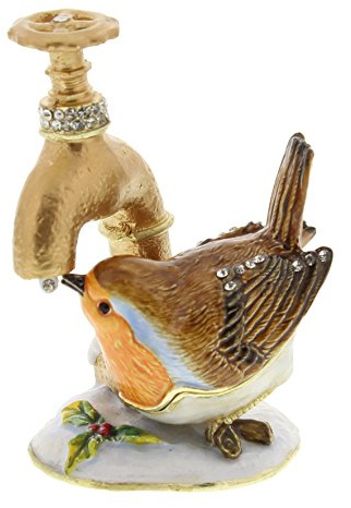 Robin Drinking From Tap Treasured Trinket Box / Decorative Keepsake Ornament (New)