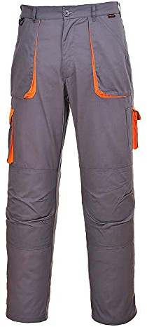 Portwest TX11 Texo Contrast Trousers Elasticated Waist 2 Thigh Pockets | Grey, Large, EN 14404, UPF 40+, Regular Fit, 40% Polyester, Bartacked at All Stress Points, Hook and Loop Hems, Workwear