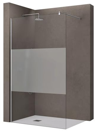 doporro Walk in Box Doccia 50x200cm Parete Fissa Doccia in Vetro Parzialmente Satinato di Spessore 10mm con Barra Stabilizzatrice Regolabile in Acciaio Inox Profilo Cromo Bremen02MS