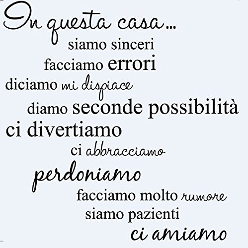 LifeUp Disegn Originale- Adesivo Murale Frase in Italiano Soggiorno Camera da Letto “ In questa Casa” Adesivo da Pareti Muri