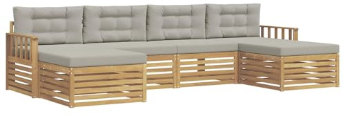 vidaXL Sofagarnituren 6 pcs Weiß und Hellgrau Massivholz Akazie, Akazienholz Sofa-Set, modulares Design für die Lounge im Freien, Bequeme Loungemöbel für den Garten