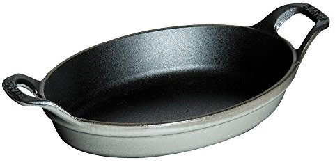 Staub Cast Iron 8-inch x 5.5-inch Oval Gratin Baking Dish - Graphite Grey, Made in France
