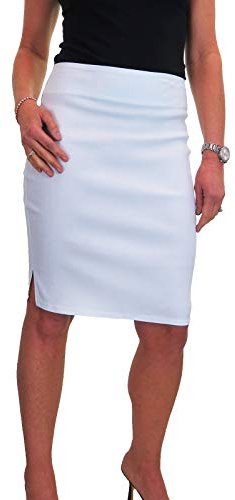 icecoolfashion Women's Knee Length Stretch Pencil Skirt White 6-18 (6)