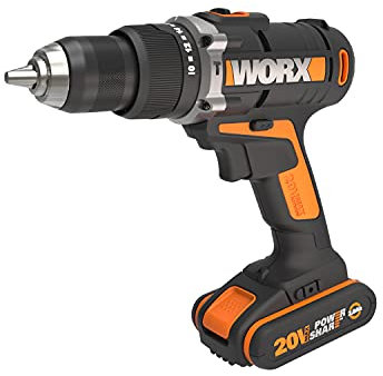 WORX WX372 Akku Schlagbohrschrauber Set mit 20V Schlagbohrschrauber, 2 Li-Ion Akkus, Schnell-Ladegerät, Doppelbit & Koffer / 50Nm, 2-Gang-Getriebe & LED-Licht - zum Schrauben, Bohren & Schlagbohren