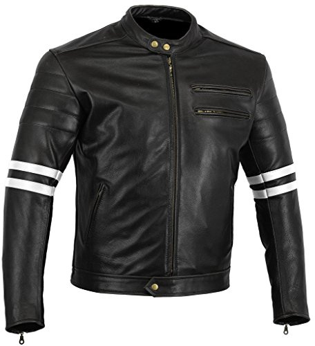 Bikers Gear, Motorrad-Lederjacke „The Rocker“, Schwarz, Café-Racer-Jacke, CE-Vestärkung, PU-verstärkt, Größe: XXL, CE1621–1
