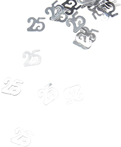 25th Birthday Confetti 14g - Silver Metallic Foil Table Scatter Sprinkles, Number 25 Party Decorations for Birthday Tables, Cards, Invitations, Gift Bags and Celebration Décor
