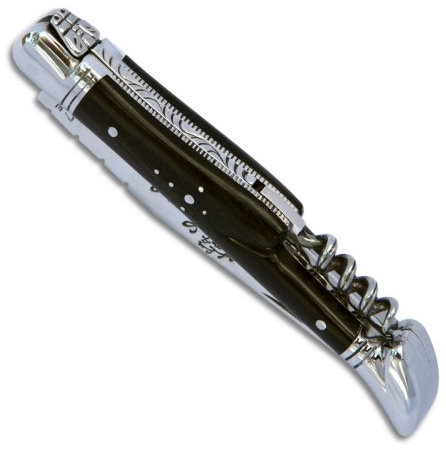 Laguiole Actiforge - Couteau Laguiole -Manche en bois d'ébène avec tire-bouchon et mitres en inox