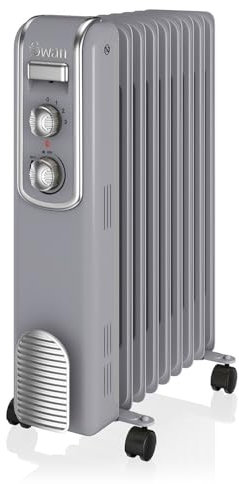 Swan SH60010GRN 9 Finned Oil Filled Radiator, Grey