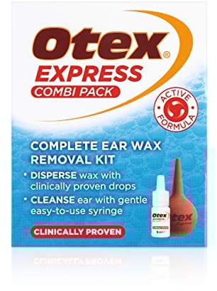 Otex Express Combi Pack, Clinically Proven Ear Wax Removal Kit with Drops and Bulb Syringe for Excessive, Hardened Ear Wax, 10ml