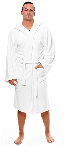 L.E.M.B. Hometrends Herren Damen Bademantel Kingston Microfaser Morgenmantel mit Kapuze weiß S