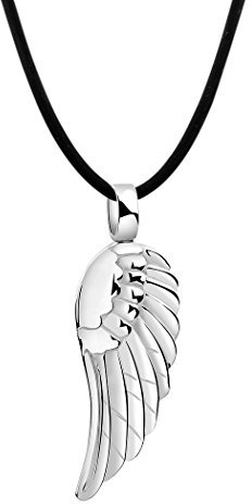 Nenalina Damen Halskette aus Kautschuk schwarz mit Engelsflügel Anhänger, Kautschukkette für Frauen mit Flügel poliert, Damen-Kette mit 925 Sterling Silber Verschluss, Länge 42cm