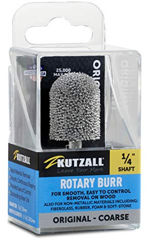 Kutzall Fraise Rotative Original à Bille, Axe 1⁄4, Grossière - Accessoires de Travail du Bois pour Bosch, DeWalt, Milwaukee, Makita. Carbure de Tungstène Abrasif, 19mm Dia. X 28.5mm de Longueur BN-34