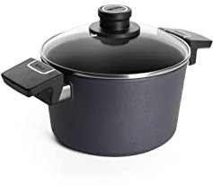 Woll Diamond Lite Topf mit Glasdeckel in Box - Induktiv -, Ø 20 cm, 11.5 cm hoch, 3.2 Liter - Geeignet für alle Herdarten, Aluminiumguss, Antihaft-Versiegelung, backofenfest, anthrazit
