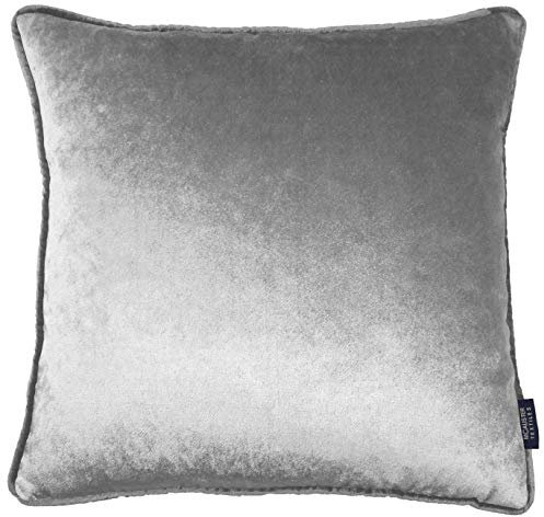 McAlister Textiles Glänzender Samt | Sofakissen mit Füllung in Silbergrau | 60 x 60 cm | in 11 Farben und 5 Größen | gedrückter Samt edel paspeliert | prall gefülltes Samtkissen
