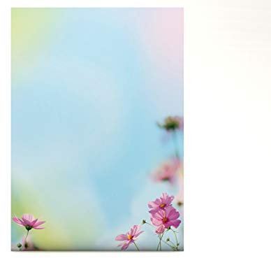 Motivpapier mit Blumen COSMEA, 20 Blatt DIN A4, 90g/qm, tolles Natur Briefpapier für private und geschäftliche Briefe, Einladungen, Speisekarten, Werbe-Flyer, kleine Plakate. Für Laserdrucker, Tintenstrahldrucker, Kopierer oder zum Beschreiben von Hand