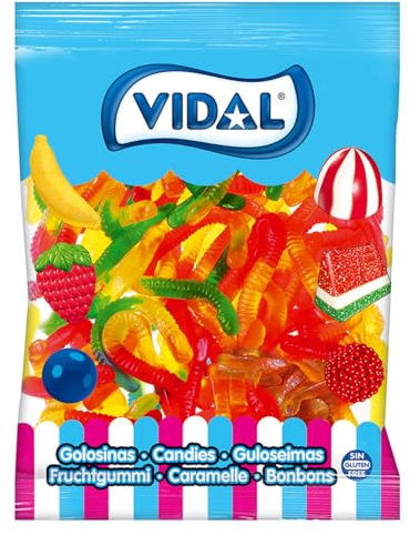 Vidal Golosinas. Gusanos Bicéfalos Fresa. Gominolas bicolor con intenso sabor a fresa y textura suave. Sin gluten ni grasa. Bolsa 175 u