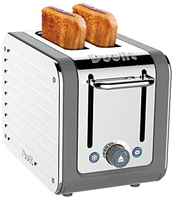 Dualit Architect 2 Slice Toaster Stainless Steel with Grey Trim Extra-Wide Slots, Peek and Pop Function, Patented Ideal Toast Technology – Matching Kettle and Sandwich Cage Available|26526