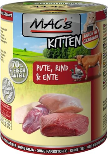 Mac's Katzenfutter getreidefrei Kitten Pute, Rind, Ente, 400 g