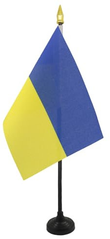 AZ FLAG Bandiera da Tavolo Ucraina 15x10cm Punta Dorata - Piccola BANDIERINA Ucraina 10 x 15 cm