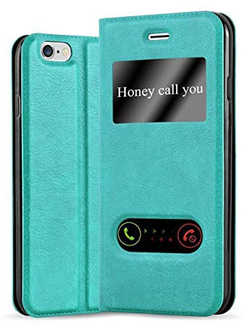 Cadorabo Hülle kompatibel mit Apple iPhone 6 Plus / 6S Plus in Mint TÜRKIS - Schutzhülle mit Magnetverschluss, Standfunktion und 2 Sichtfenstern