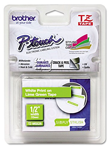 Brother TZe-MQG35 Labelling Tape Cassette, White on Matt Lime Green, 12 mm (W) x 5 m (L), Laminated, Brother Genuine Supplies