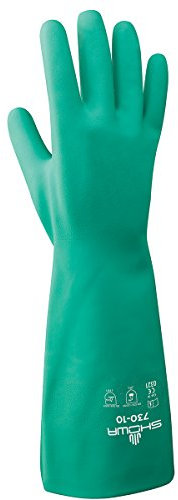 SHOWA 730 Nitrile Glove, Flock-Lined, Chemical Resistant, 15 mils Thick, 13 Length, X-Large (Pack of 12 Pairs)