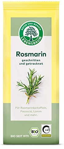 Lebensbaum Rosmarin, Bio-Gewürz für Rosmarinkartoffeln, Focaccia und Lamm mit herber Note, geschnitten und getrocknet, 30 g