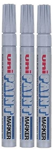 Uni Coloured Medium (2.2-2.8mm) PX-20 Silver Oil Paint Marker Pen Metal Glass Wood Plastic Stone Outdoor Bullet Nib Tip (Pack Of 3)