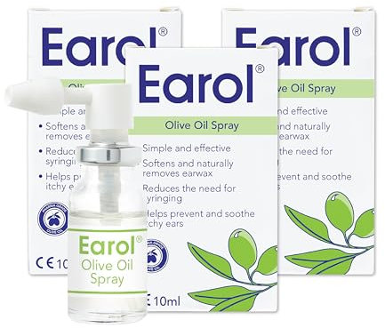Earol Olive Oil Ear Wax Removal Spray, Clinically Proven, Reduces Need for Syringing, Metered Dose, 3 Pack of 10ml Oil Spray Bottle